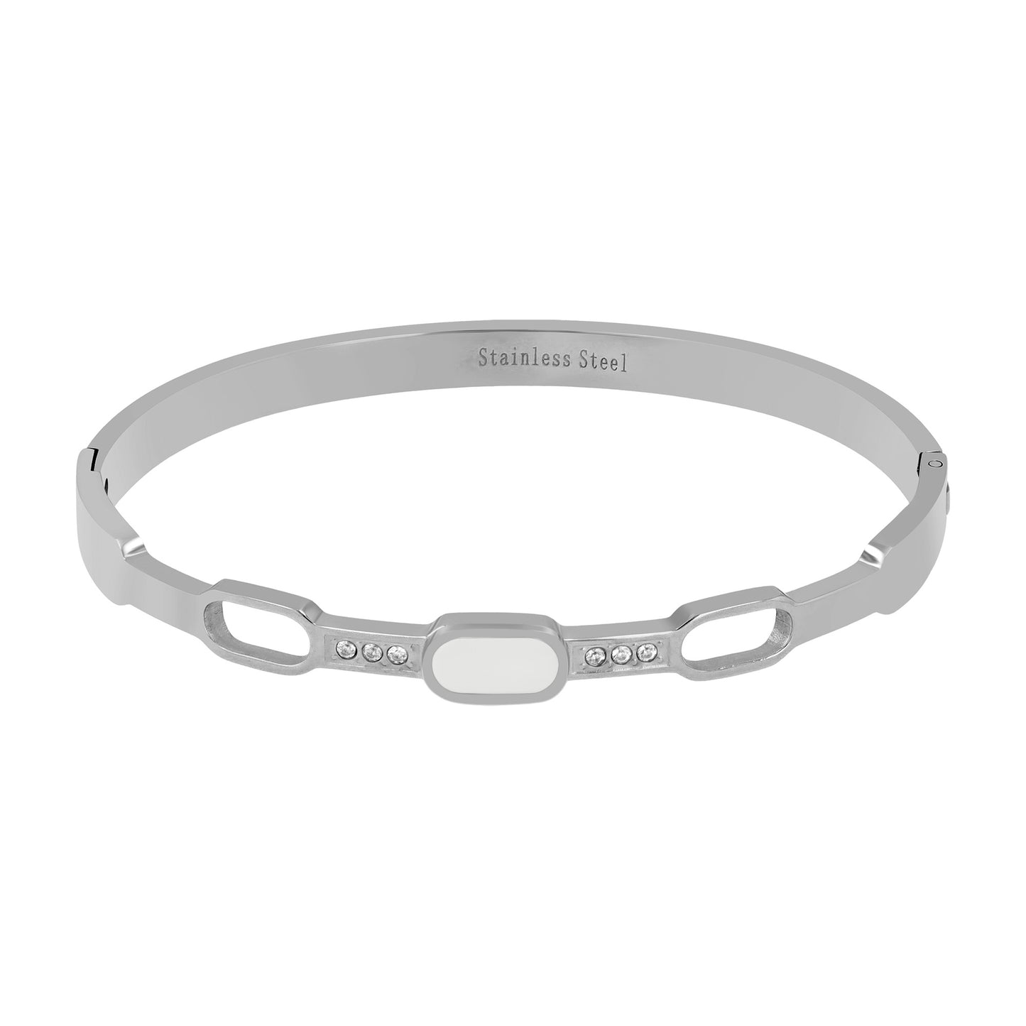 Damen Armband – Armreif aus Edelstahl mit Perlmutt Ø 6,0 cm cm