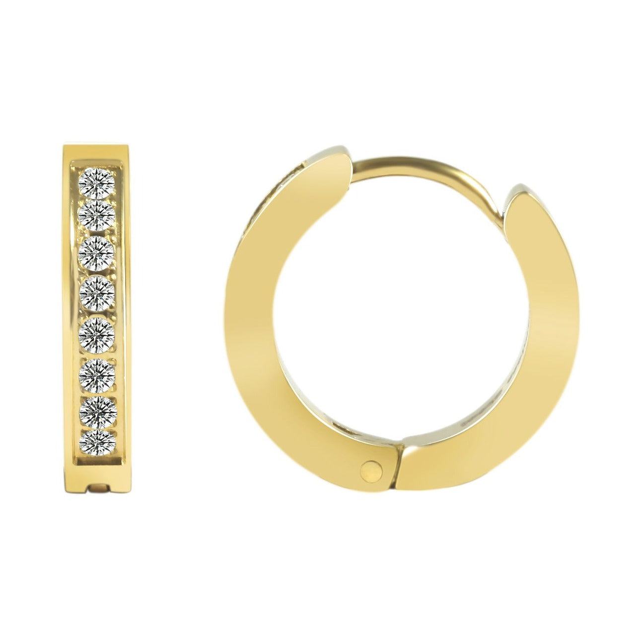 Damen Ohrringe – Klappcreole aus Edelstahl mit Strass Steinchen