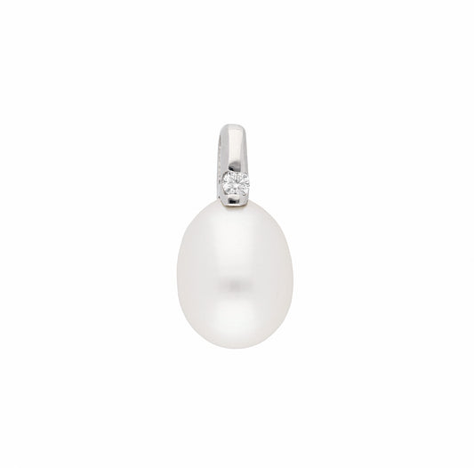 Adelia´s 585 Weißgold Anhänger mit Diamant und Süßwasserperle