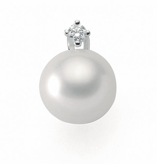 Adelia´s 585 Weißgold Anhänger mit Diamant und Süßwasserperle Ø 9,5 mm