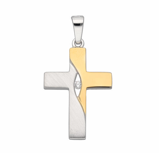 Adelia´s 925 Silber Kreuz Anhänger mit Zirkonia