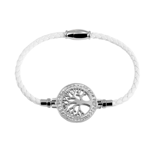 Damen Armband – Lederarmband Lebensbaum aus Leder mit Strass Steinchen 18 cm