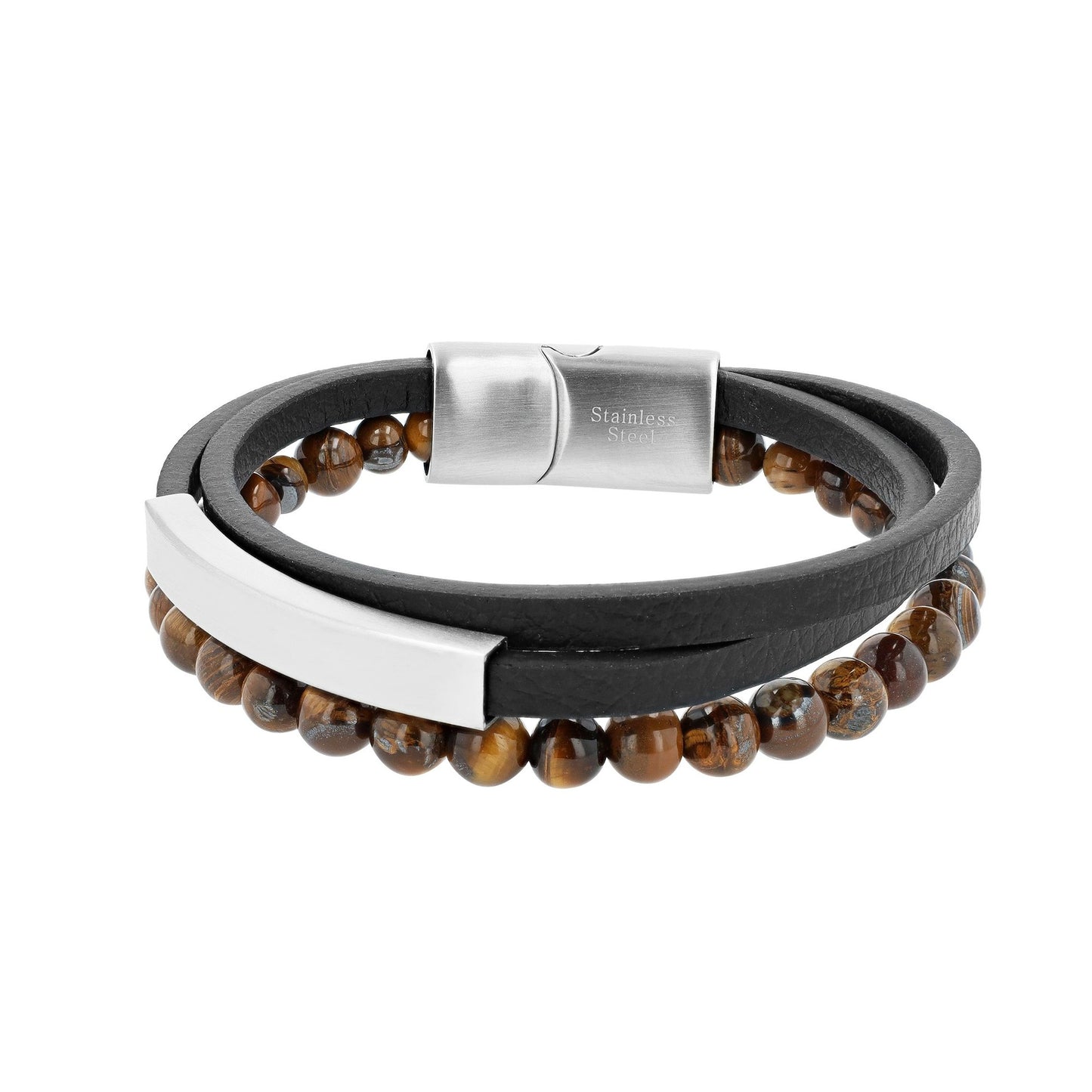 Herren Armband aus Leder mit Tigerauge 21 cm