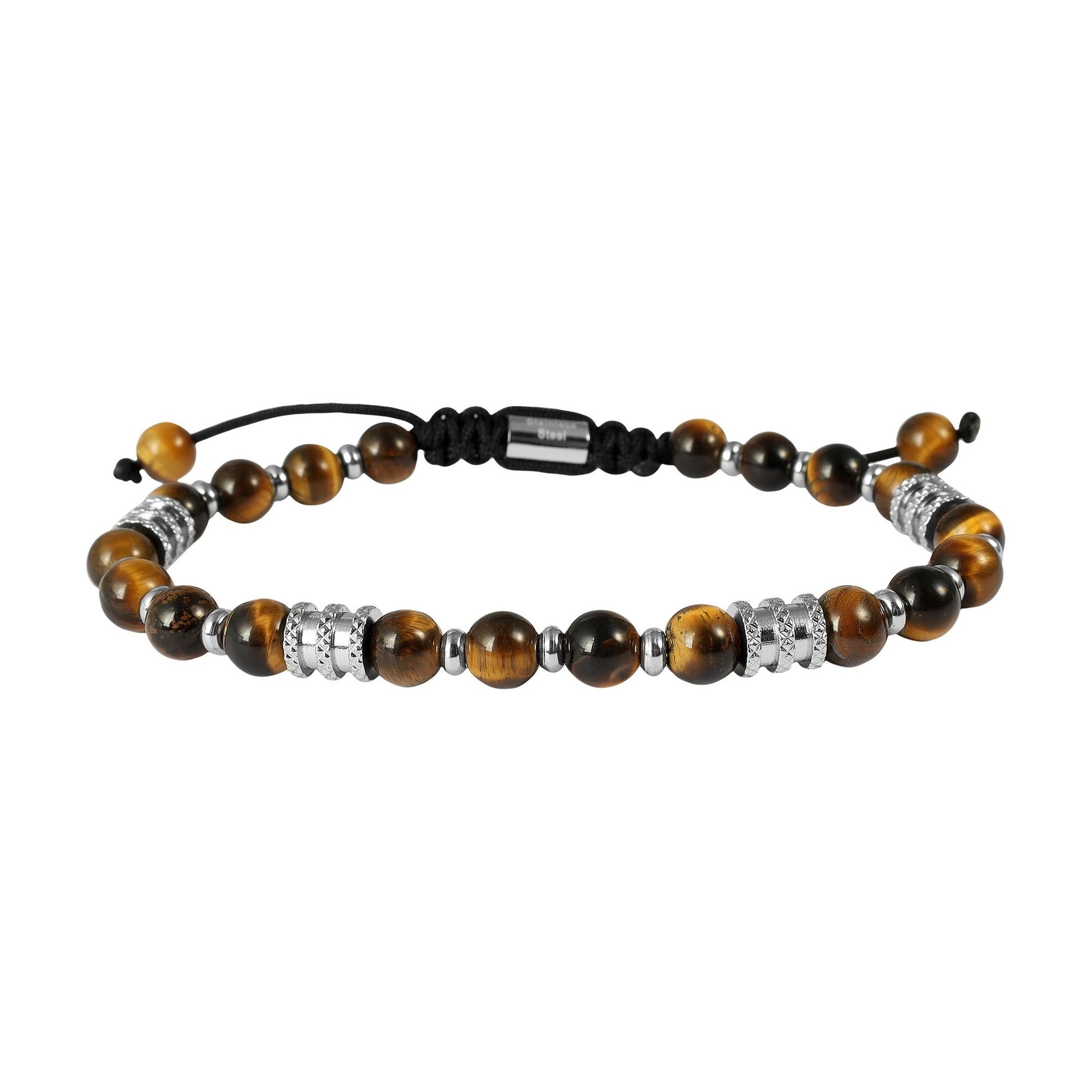 Herren Armband – Kugelarmband aus Edelstahl mit Tigerauge 19,5 cm