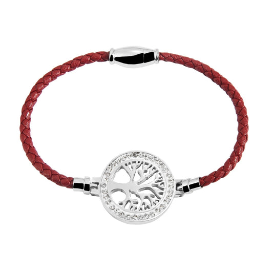 Damen Armband – Lederarmband Lebensbaum aus Leder mit Strass Steinchen 18 cm