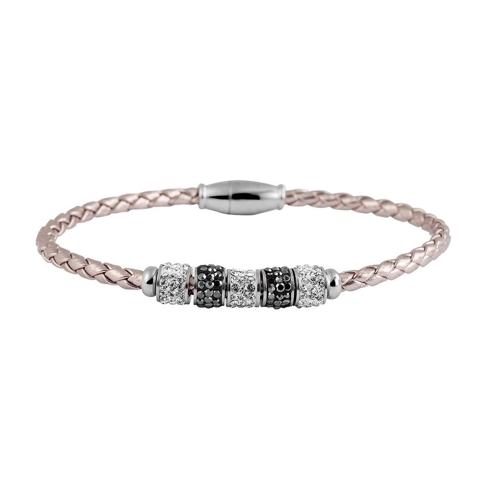 Damen Armband – Lederarmband aus Leder mit Strass Steinchen 17 cm