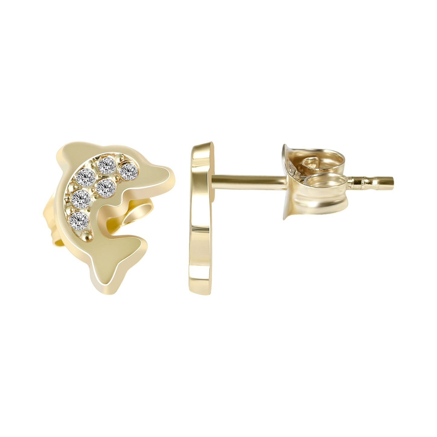 Mädchen Ohrringe – Ohrstecker Delfin aus 333 Gold mit Zirkonia