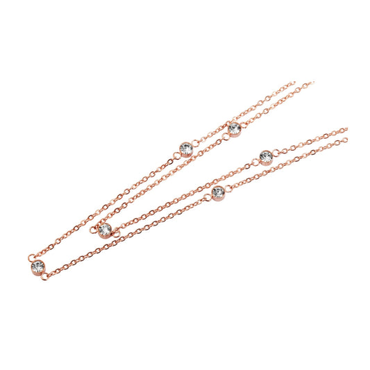 Damen Halskette aus Edelstahl mit Strass Steinchen 43+5