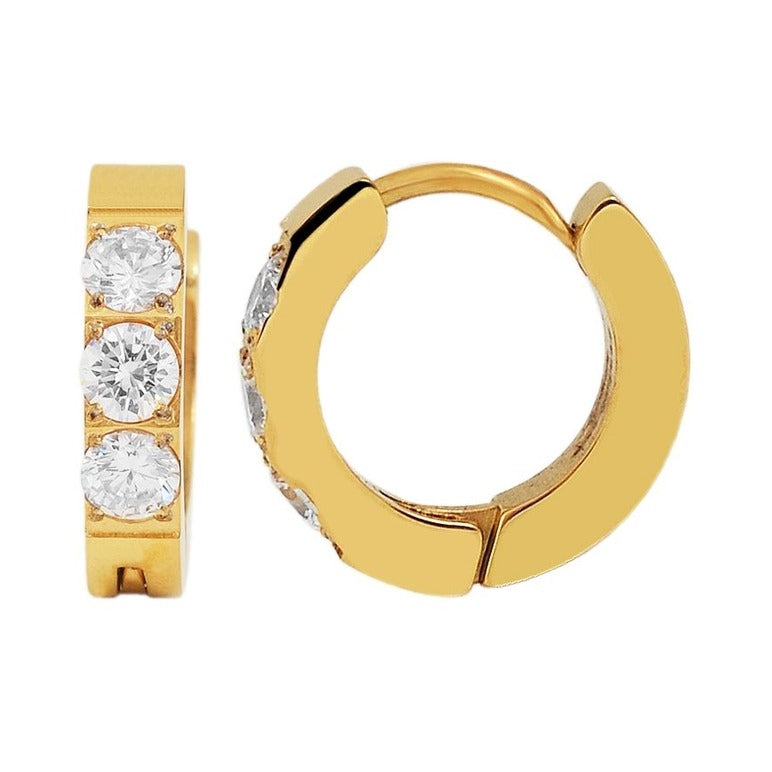 Damen Ohrringe – Klappcreole aus Edelstahl mit Strass Steinchen