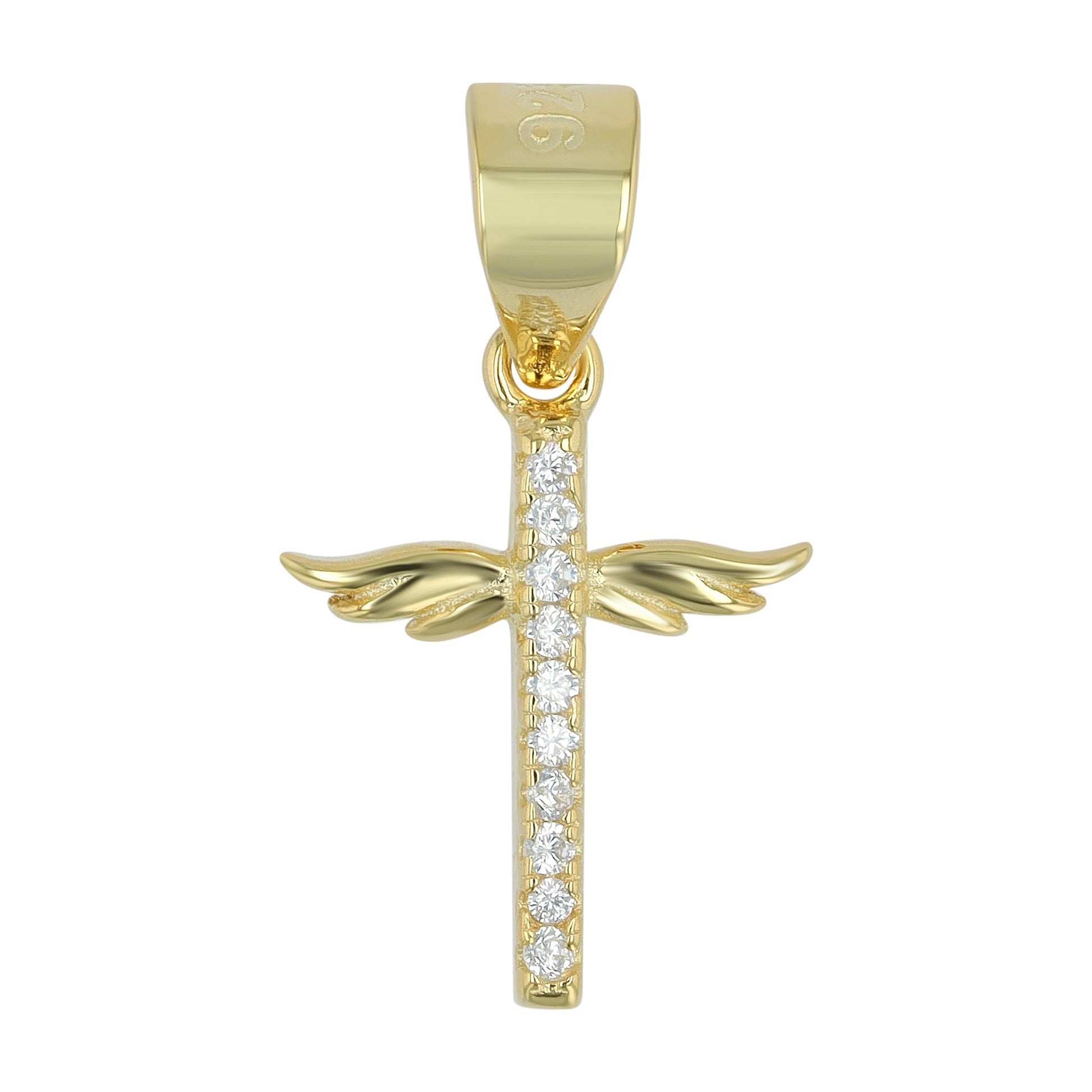 Damen Anhänger – Flügel Kreuzanhänger aus 925 Silber mit Zirkonia