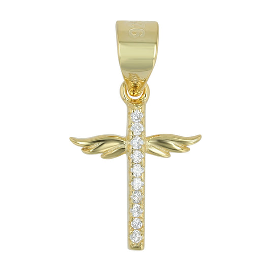 Damen Anhänger – Flügel Kreuzanhänger aus 925 Silber mit Zirkonia