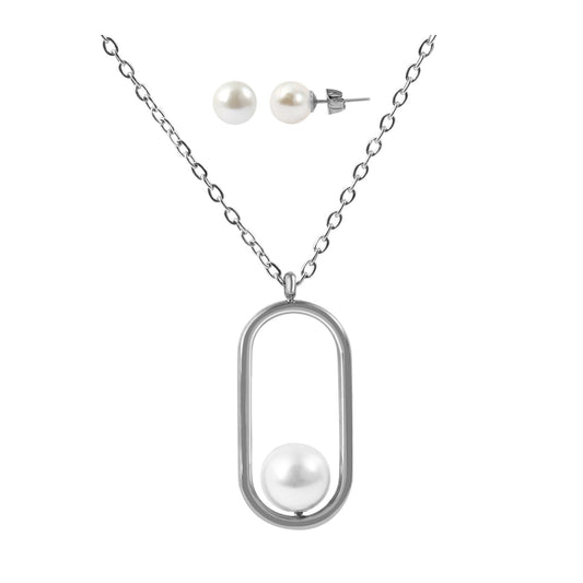 Damen Halskette aus Edelstahl mit Perle 45 cm