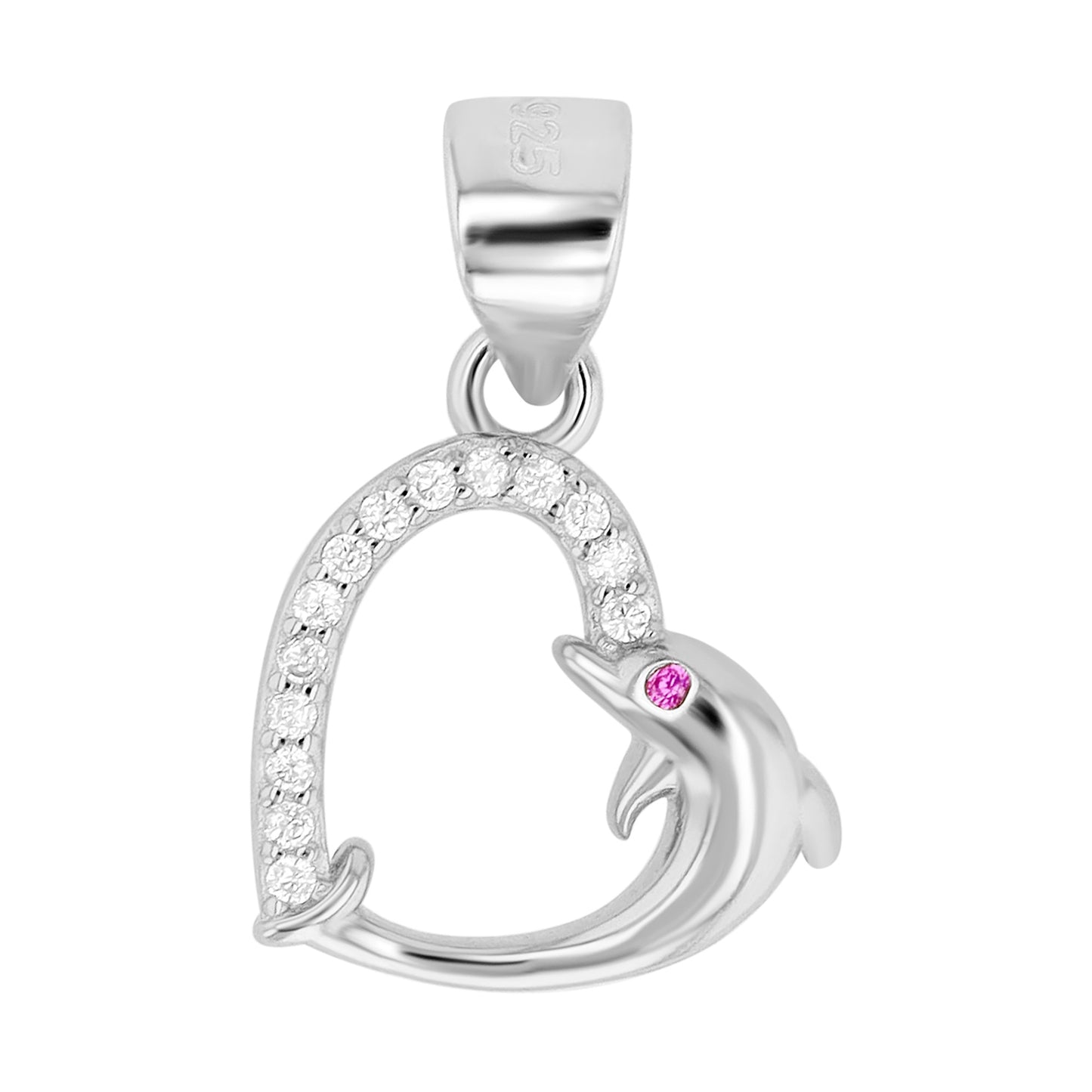 Kinder Anhänger – Delfin Herzanhänger aus 925 Silber mit Zirkonia