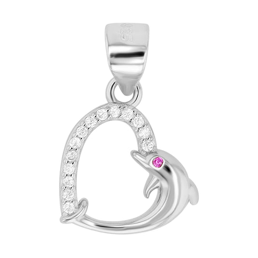 Kinder Anhänger – Delfin Herzanhänger aus 925 Silber mit Zirkonia