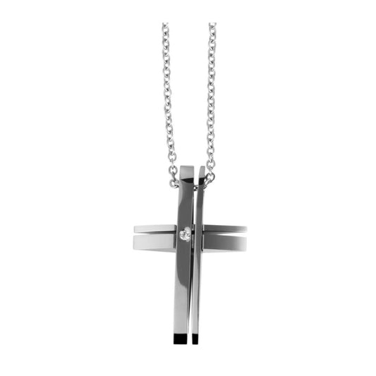 Damen Halskette – Ankerkette aus Edelstahl mit Zirkonia 45 cm