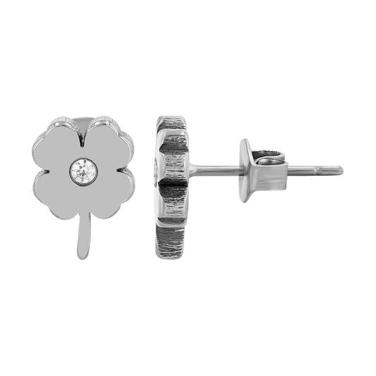 Damen Ohrringe – Ohrstecker Kleeblatt aus Titan mit Strass Steinchen