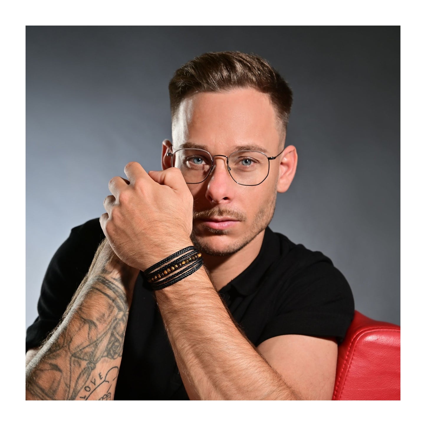 Herren Armband – Lederarmband aus Leder mit Tigerauge 23 cm