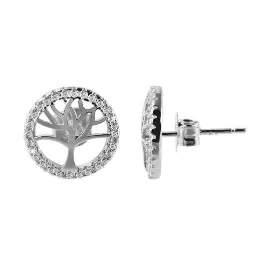 Damen Ohrringe – Ohrstecker Lebensbaum aus 925 Silber mit Zirkonia