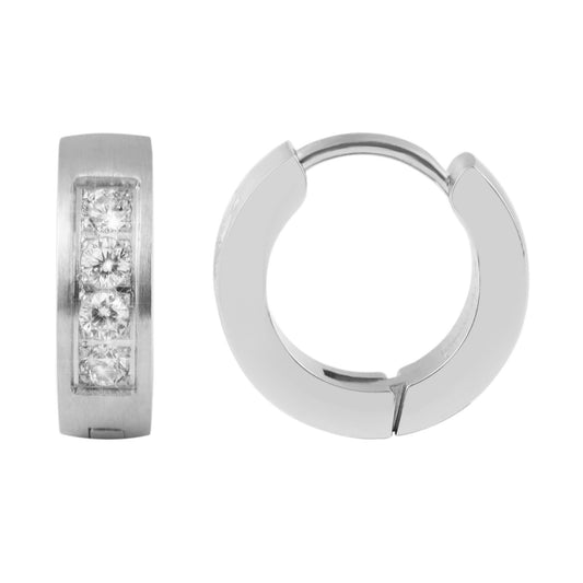 Damen Ohrringe – Klappcreole aus Edelstahl mit Strass Steinchen