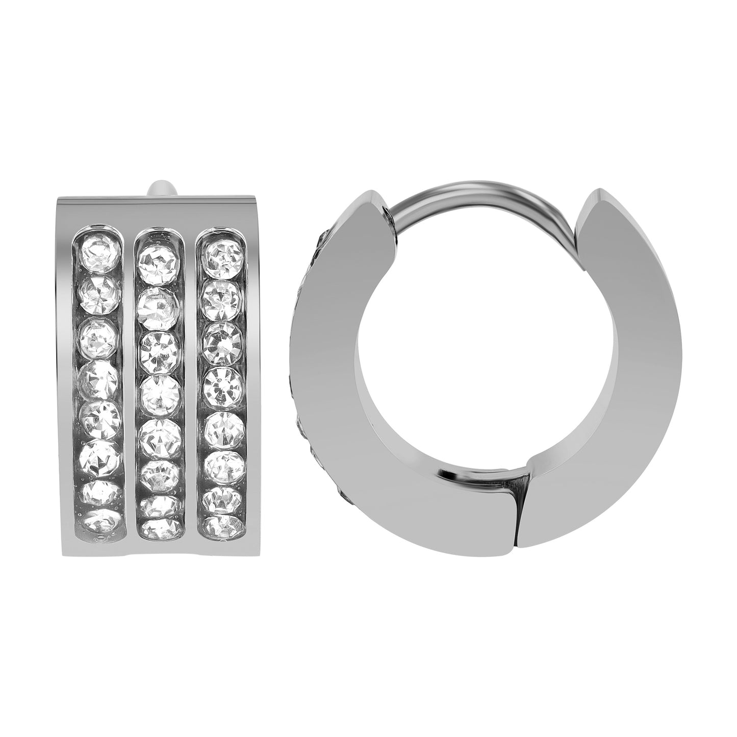 Damen Ohrringe – Klappcreole aus Edelstahl mit Strass Steinchen
