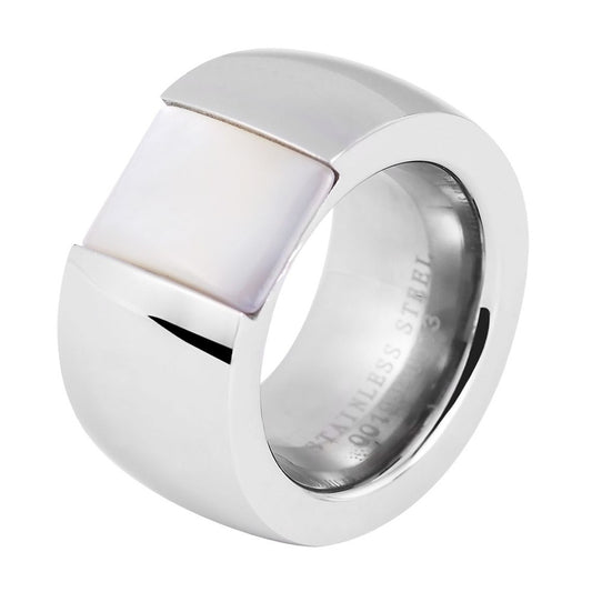 Damen Ring aus Edelstahl mit Perlmutt