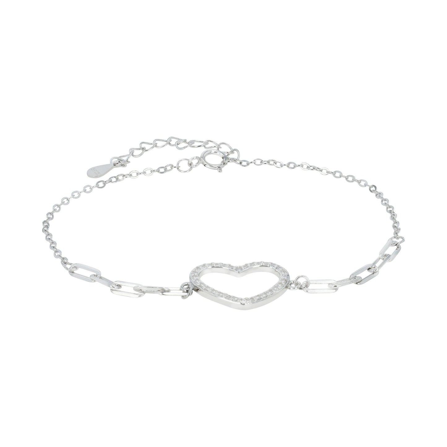 Damen Armband – Herz aus 925 Silber mit Zirkonia 17+3 cm