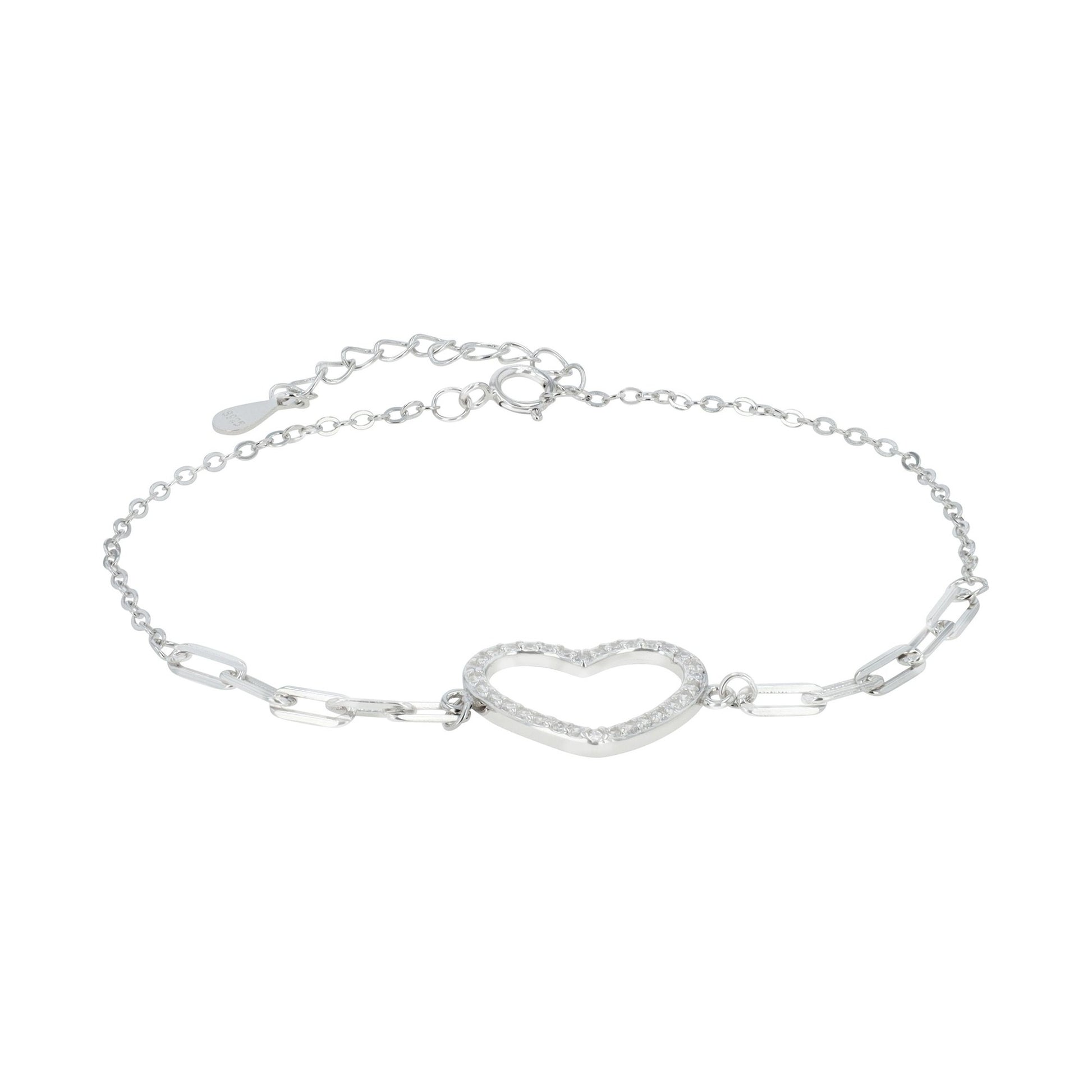 Damen Armband – Herz aus 925 Silber mit Zirkonia 17+3 cm