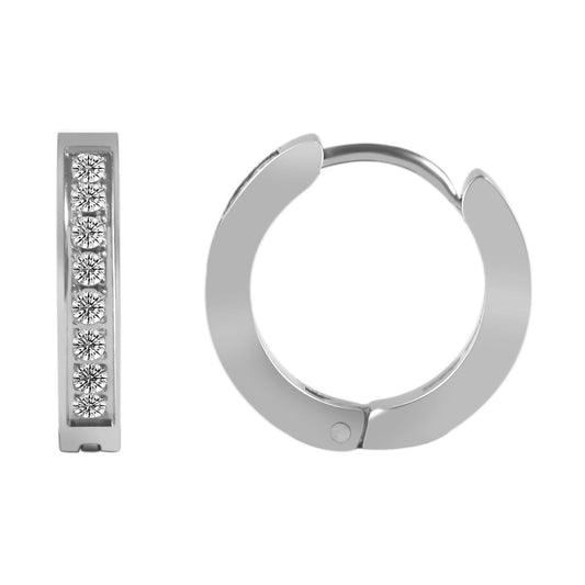 Damen Ohrringe – Klappcreole aus Edelstahl mit Strass Steinchen