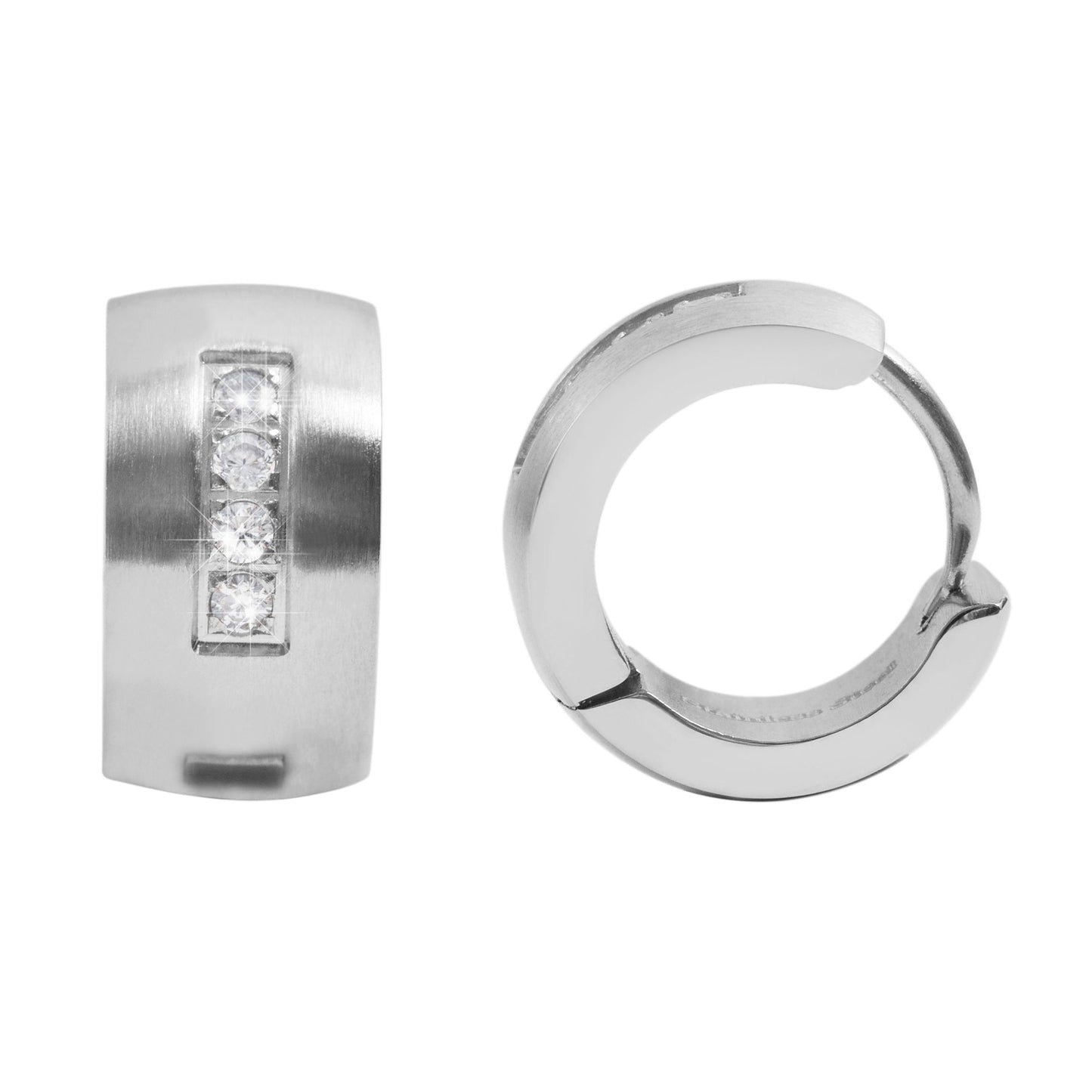 Damen Ohrringe – Klappcreole aus Edelstahl mit Strass Steinchen