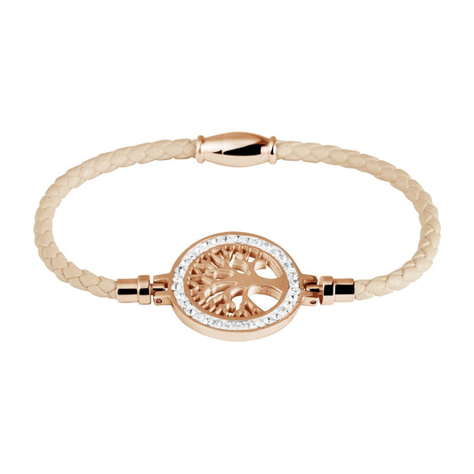 Damen Armband – Lederarmband Lebensbaum aus Leder mit Strass Steinchen 18 cm
