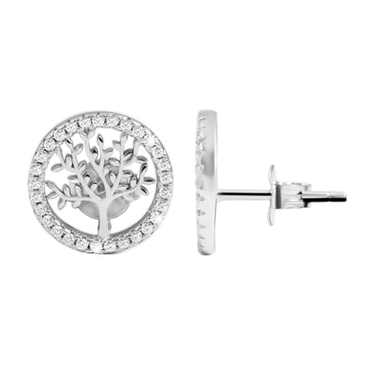 Damen Ohrringe – Ohrstecker Lebensbaum aus 925 Silber mit Zirkonia