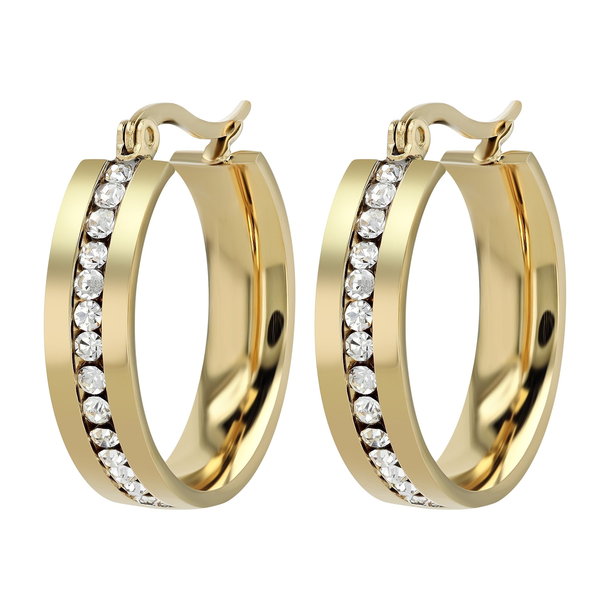 Damen Ohrringe – Creole aus Edelstahl mit Strass Steinchen