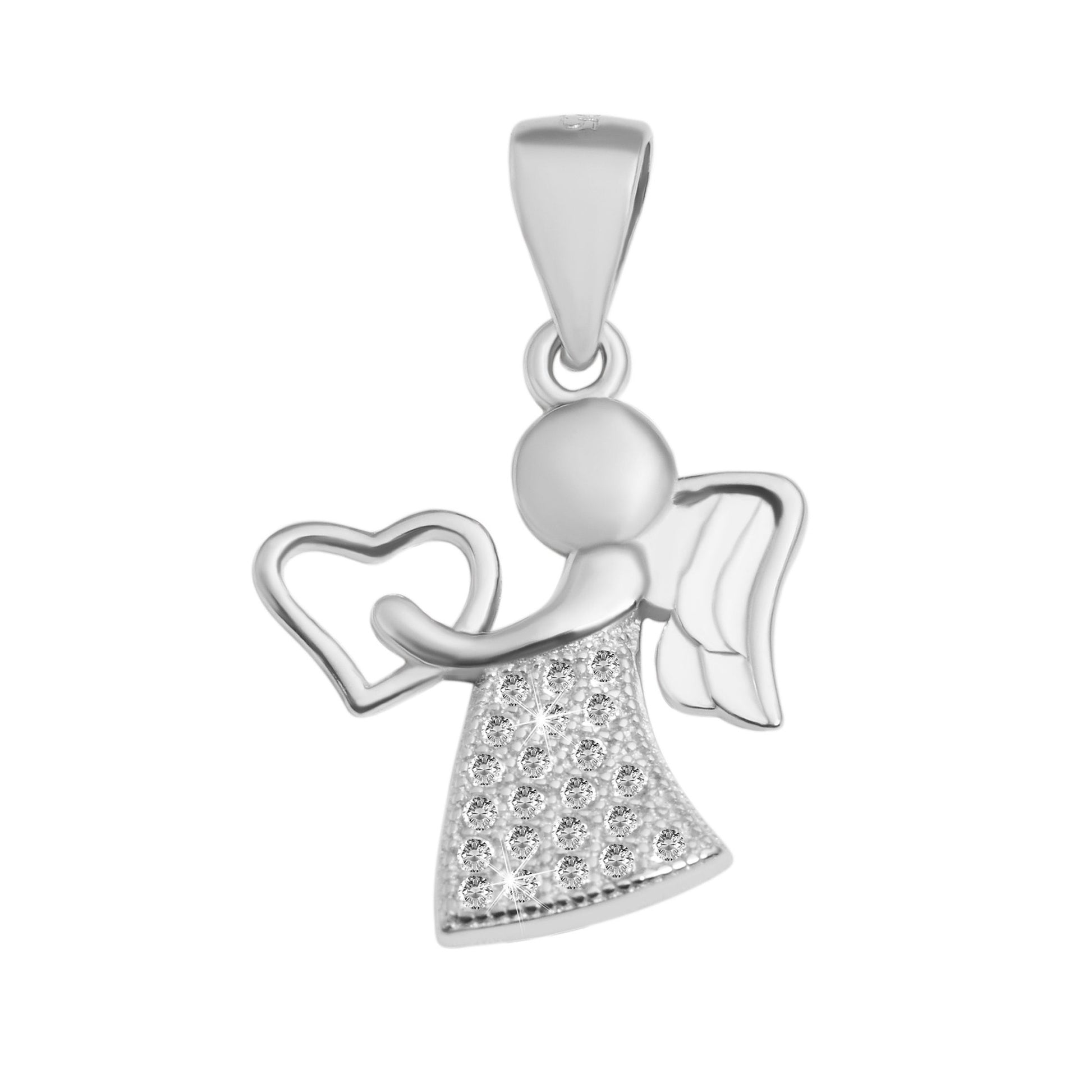 Damen Anhänger – Engel Herzanhänger aus 925 Silber mit Zirkonia