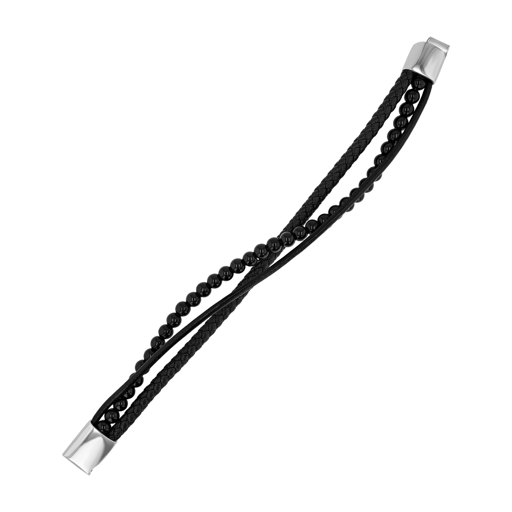 Unisex Armband aus Leder mit Onyx 21,5 cm