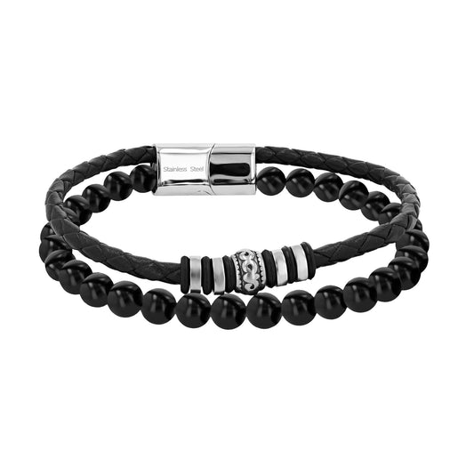 Unisex Armband aus Leder mit Onyx 21,5 cm