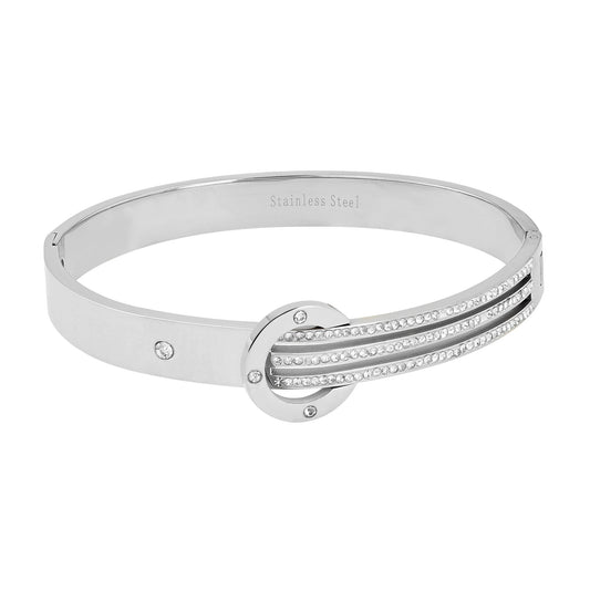 Damen Armband – Armreif aus Edelstahl mit Strass Steinchen Ø 6,0 cm cm