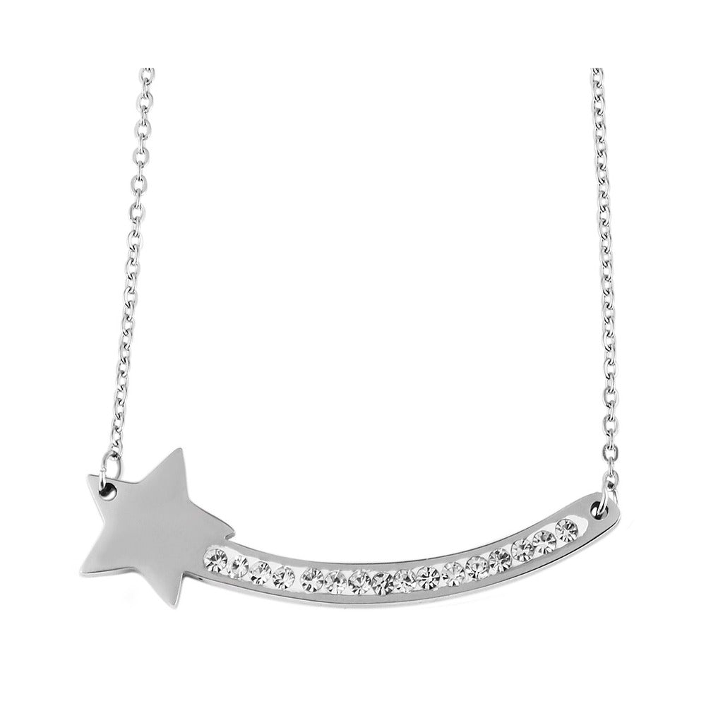 Damen Halskette – Ankerkette aus Edelstahl mit Zirkonia 45 cm