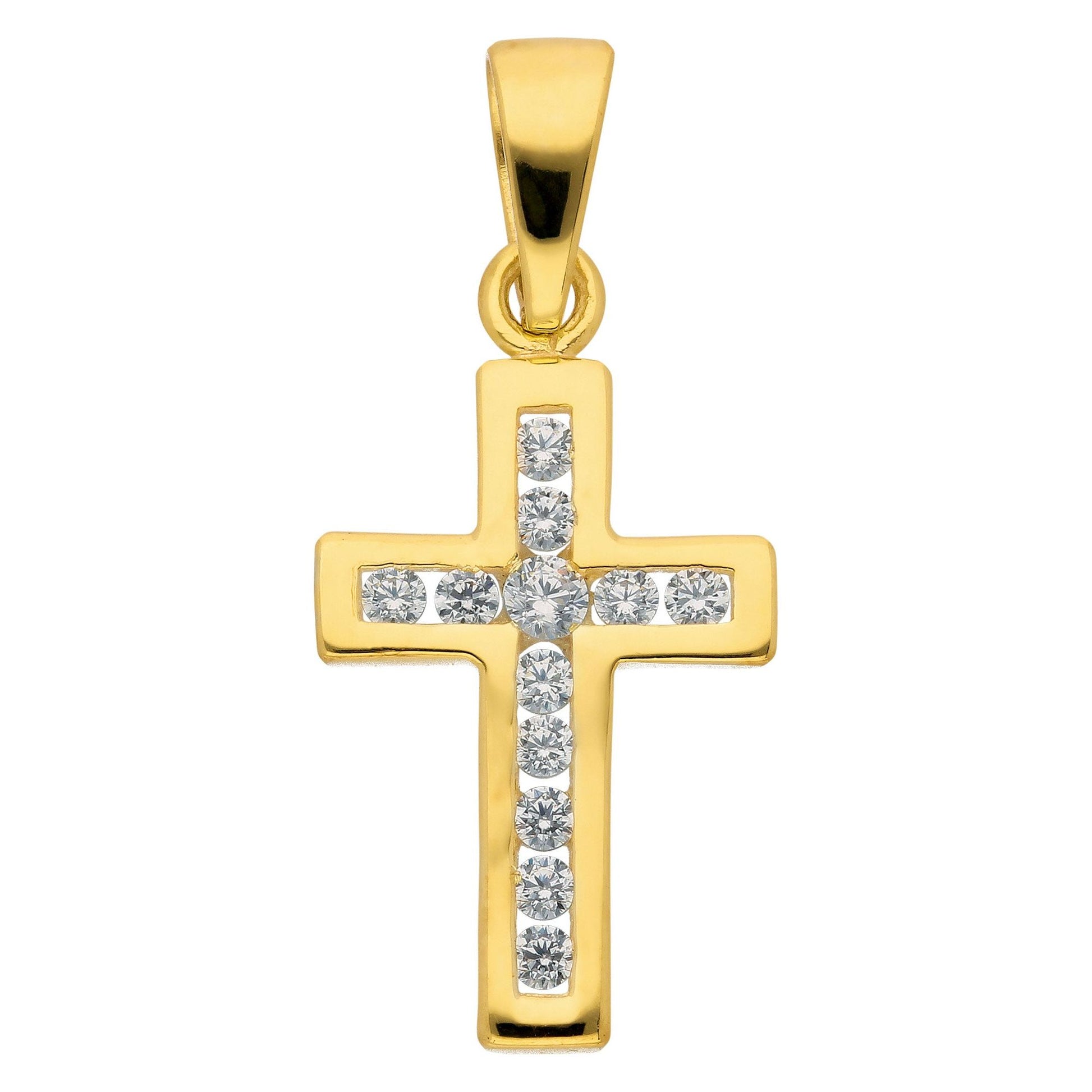 Adelia´s 375 Gold Kreuz Anhänger mit Zirkonia