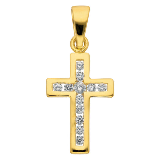 Adelia´s 375 Gold Kreuz Anhänger mit Zirkonia