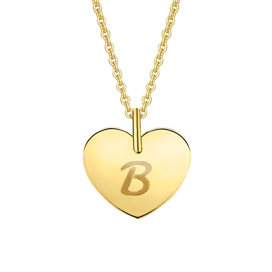 Herz mit Gravur B Buchstaben Anhänger aus 333 Gelbgold