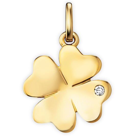 0.01 ct  Diamant Brillant Kleeblatt Anhänger aus 585 Gelbgold