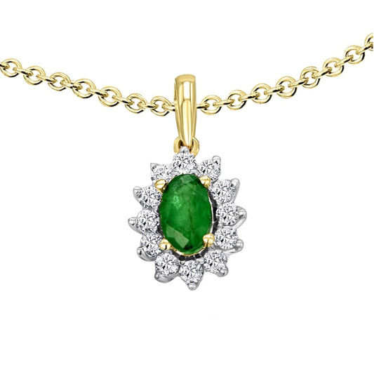 0,15 ct  Diamant Brillant Smaragd Anhänger aus 585 Gelbgold