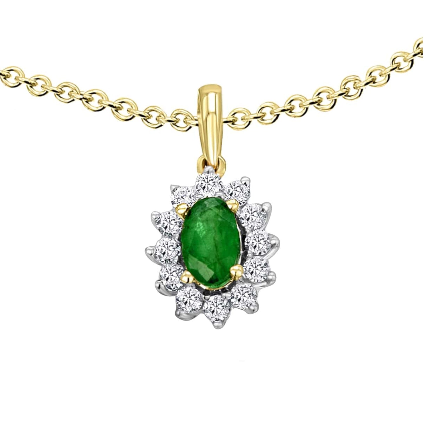 0,15 ct  Diamant Brillant Smaragd Anhänger aus 585 Gelbgold