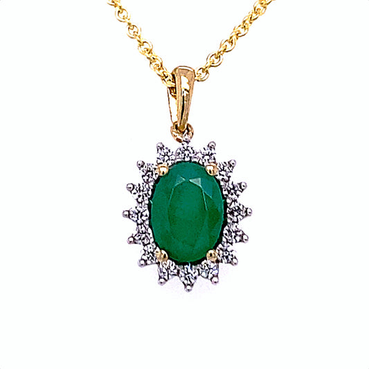 0,25 ct  Diamant Brillant Smaragd Anhänger aus 585 Gelbgold