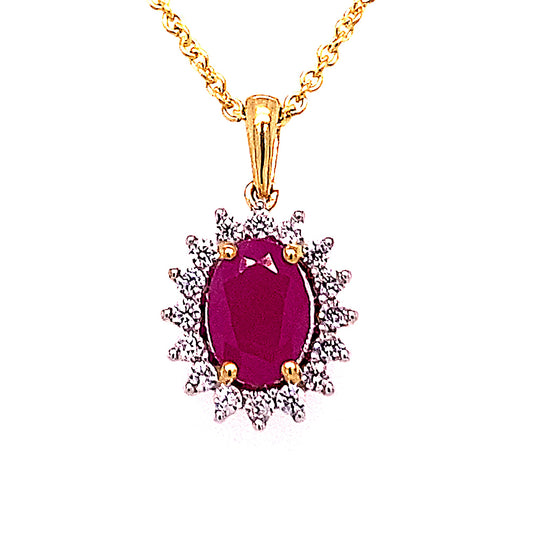 0,25 ct  Diamant Brillant Rubin Anhänger aus 585 Gelbgold