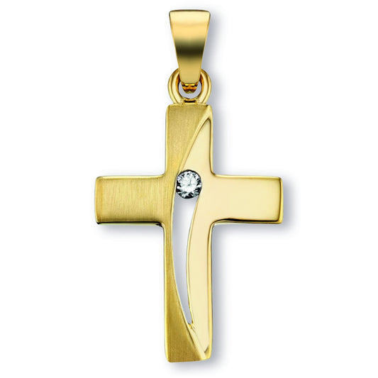 Zirkonia Kreuz Anhänger aus 333 Gelbgold