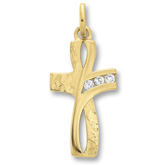 Zirkonia Kreuz Anhänger aus 333 Gelbgold