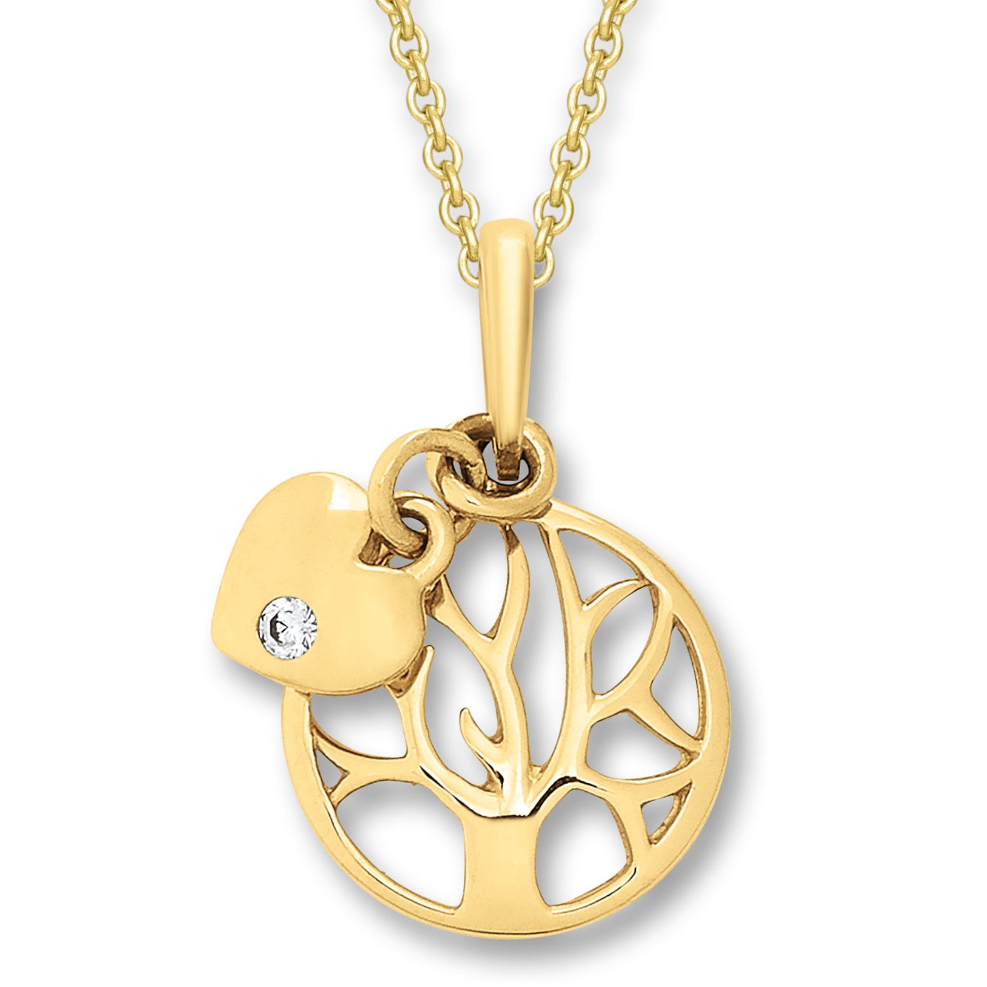 One Element  Zirkonia Lebensbaum Anhänger aus 333 Gelbgold
