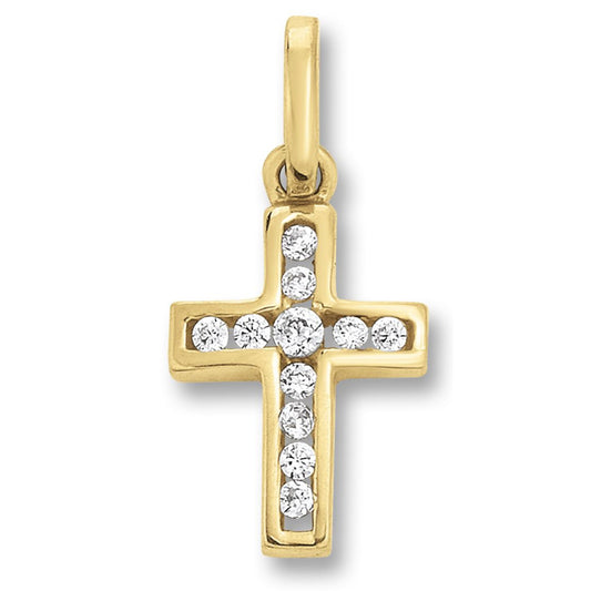 Zirkonia Kreuz Anhänger aus 333 Gelbgold