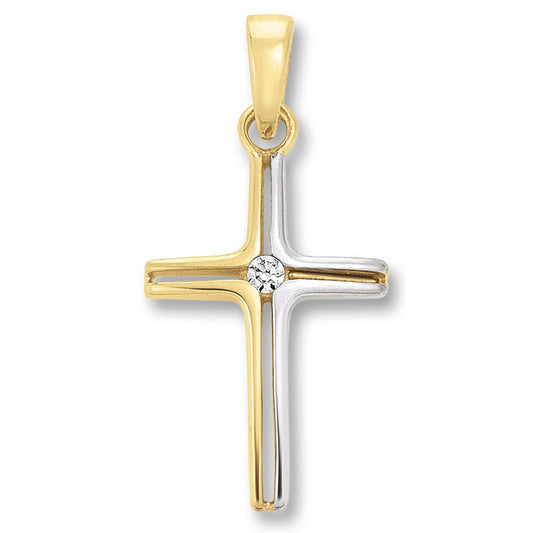 Zirkonia Kreuz Anhänger aus 333 Gelbgold
